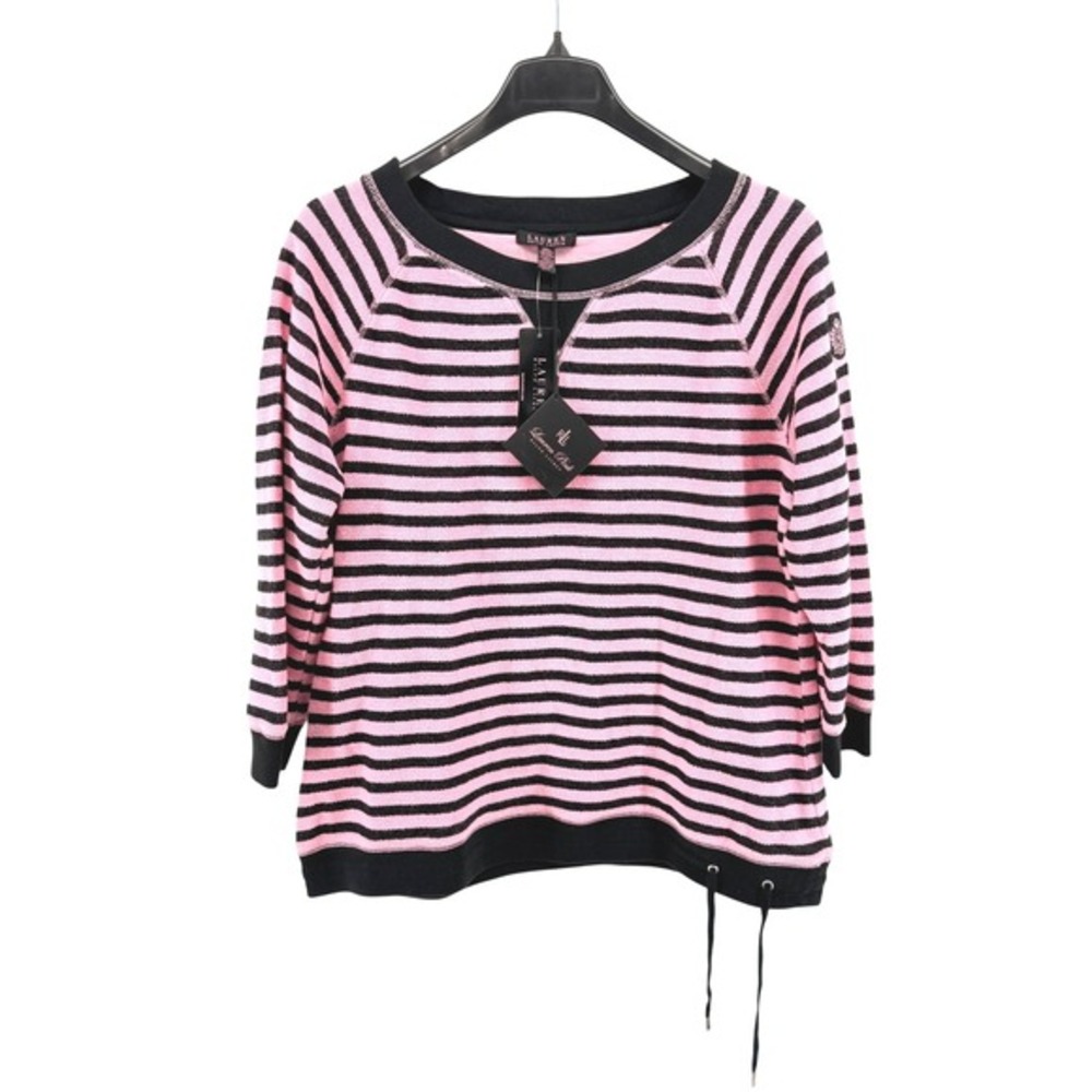 NEW Lauren Ralph‎ Lauren Sweatshirt Pink Collection Womens XL Top Pink Striped